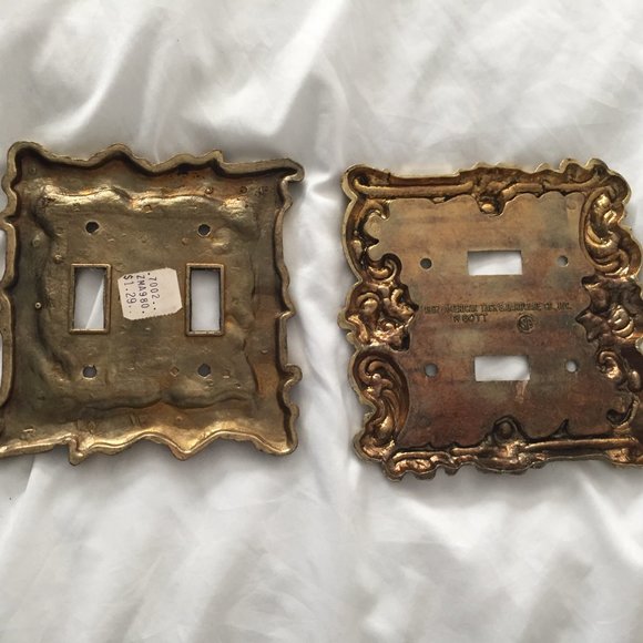 2 Vintage Double Wall Plate Light Switches 1-American Tack & 1-Unbranded Metal - Picture 3 of 12